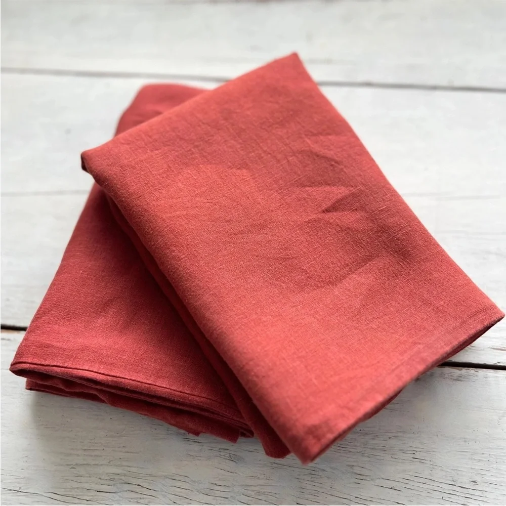 2 RARE West Elm European Flax Linen Shams KING Burnt Red Clay Brick Quiet Luxury